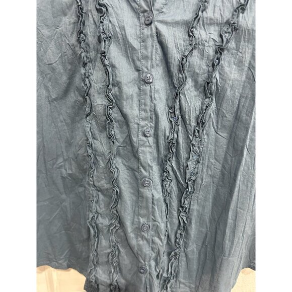 No Boundaries Button Front Ruffle Chambray Shirt Blue Embellished Career OffIce - Picture 5 of 9
